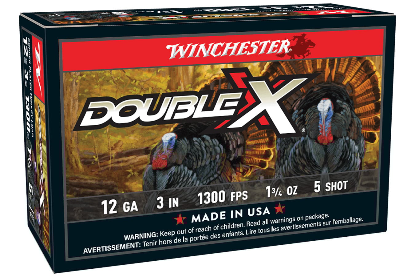 Winchester 12 Gauge 3 in 1 3/4 oz 5 Shot Double X Turkey 10/Box